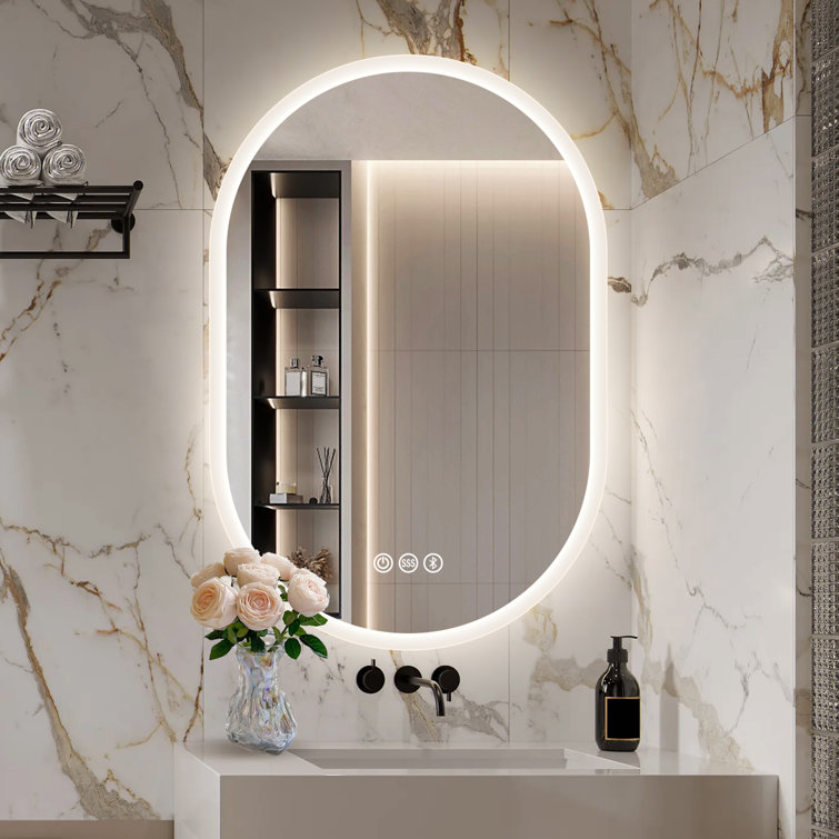 Ahmiyah LED Bathroom Mirror Led Mirror for Bathroom Anti Fog Dimmable Colour Changing Bluetooth Speakers